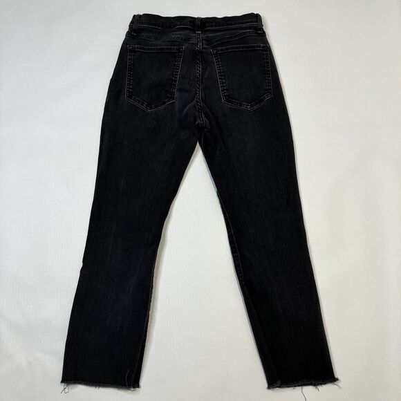 Banana Republic Mid Rise Crop Flare Jeans Black Faded Size 27 X 24 Button Fly - Picture 2 of 13